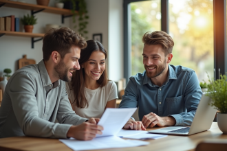 Jeune couple discutant avec un conseiller financier