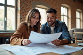 Jeune couple planifiant la rénovation d un appartement lumineux