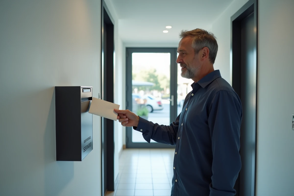 Homme déposant une lettre de préavis dans la boîte aux lettres de son immeuble