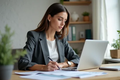 Femme d affaires concentrée à son bureau moderne