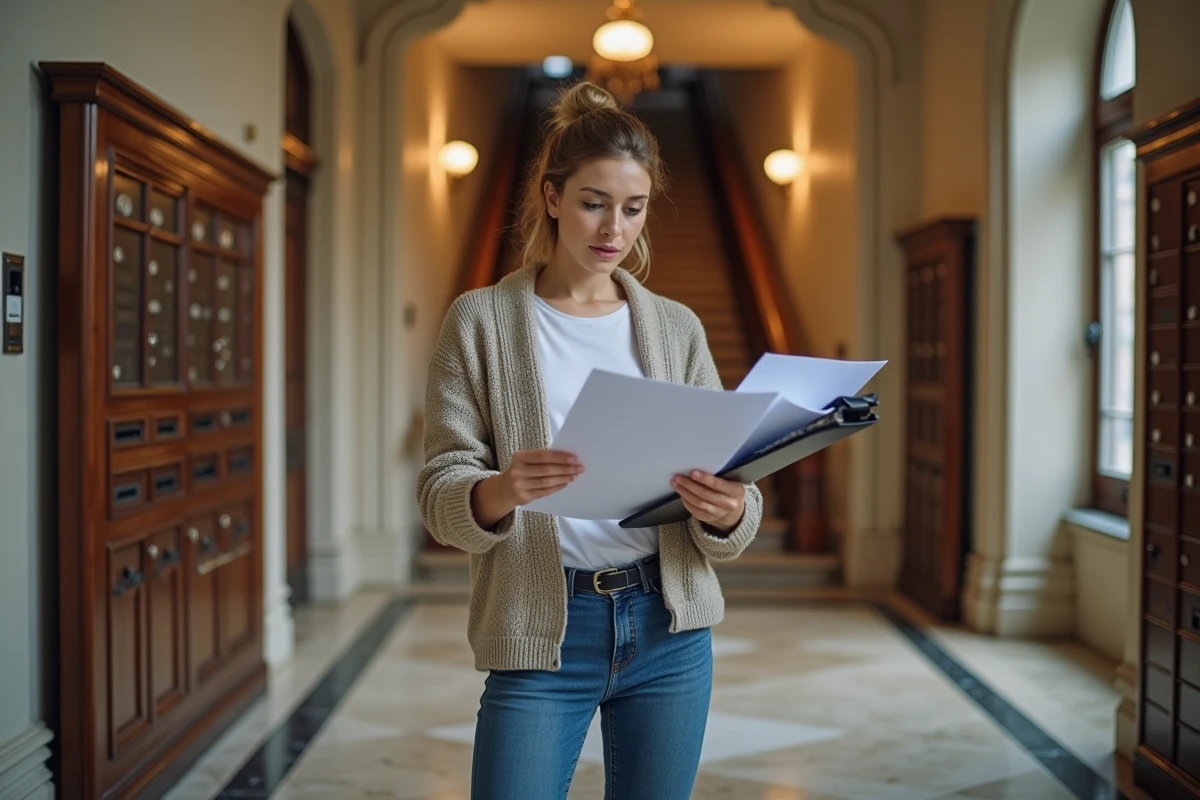 Femme examinant des documents dans l