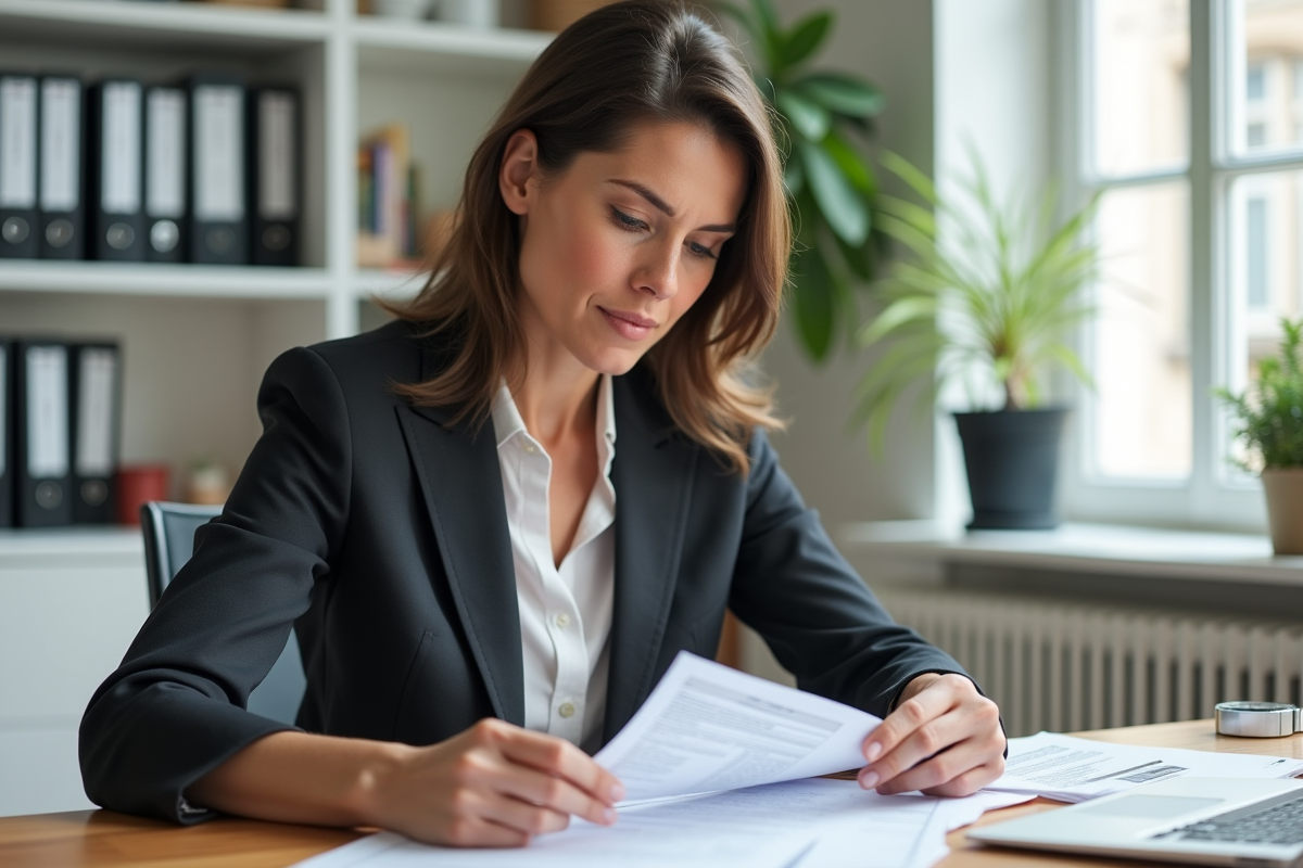 Femme d age moyen en bureau organisant des papiers