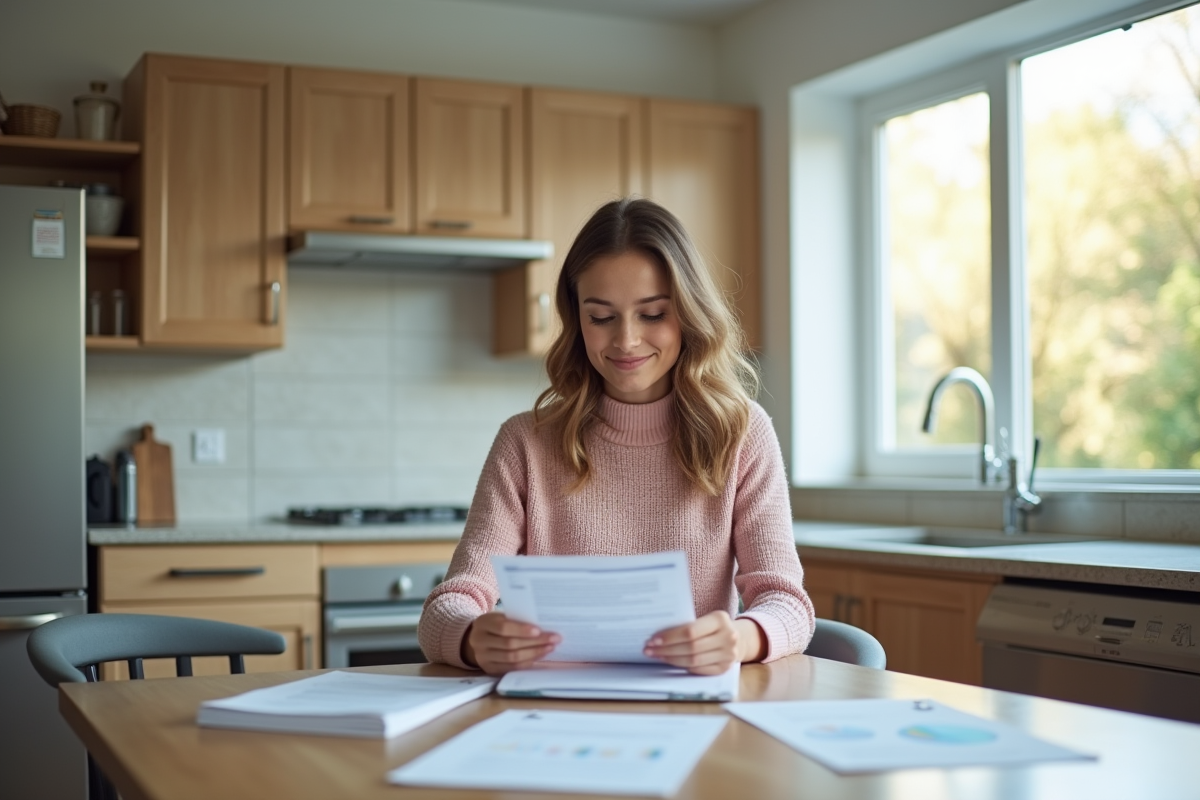 Jeune femme détendue avec documents d