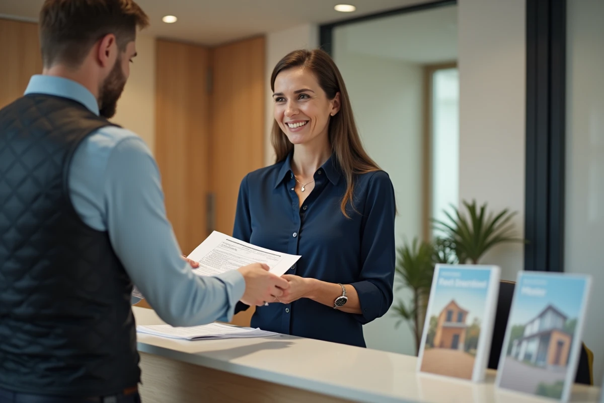 Femme remettant des formulaires à l