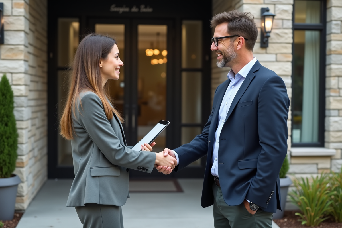 Gestionnaire immobiliere serrant la main d