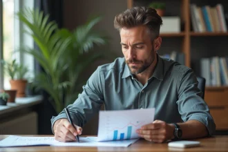 Homme d'affaires réfléchissant à des documents financiers