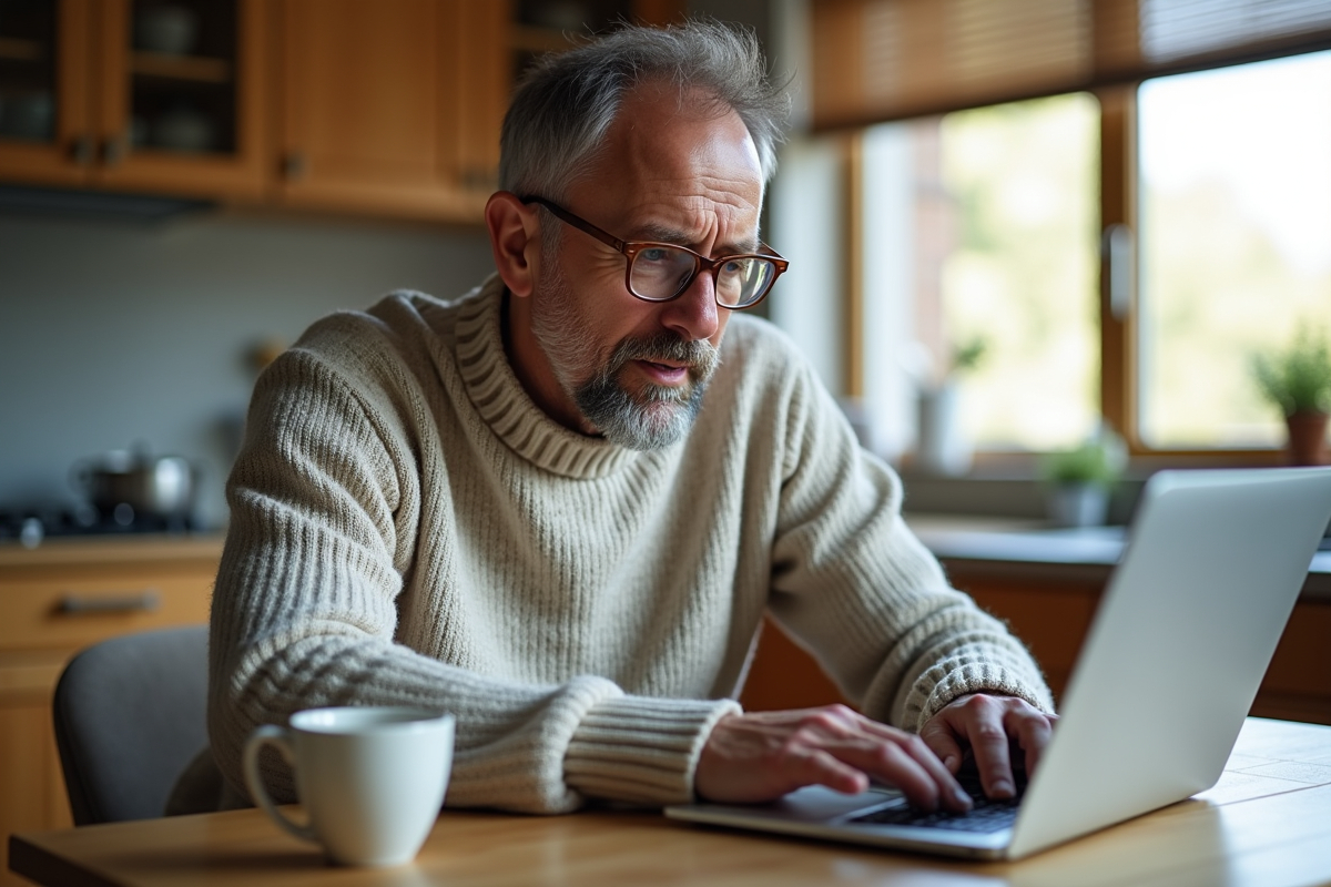 Homme détendu utilisant un ordinateur portable à la maison
