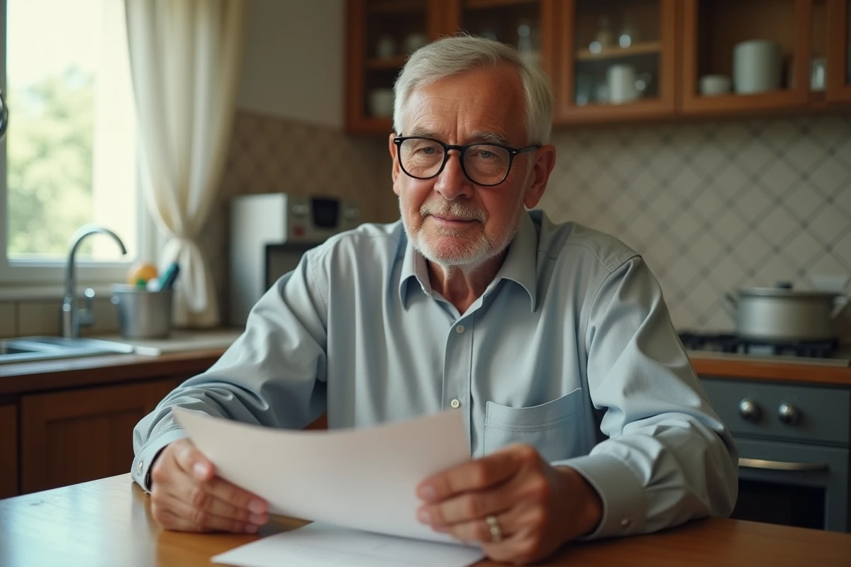 Homme lisant attentivement une lettre d'avis favorable de commission d'attribution de logement à la maison