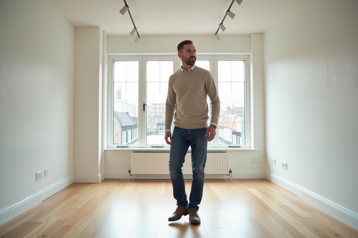 Homme dans un studio rénové en urbanisme lumineux