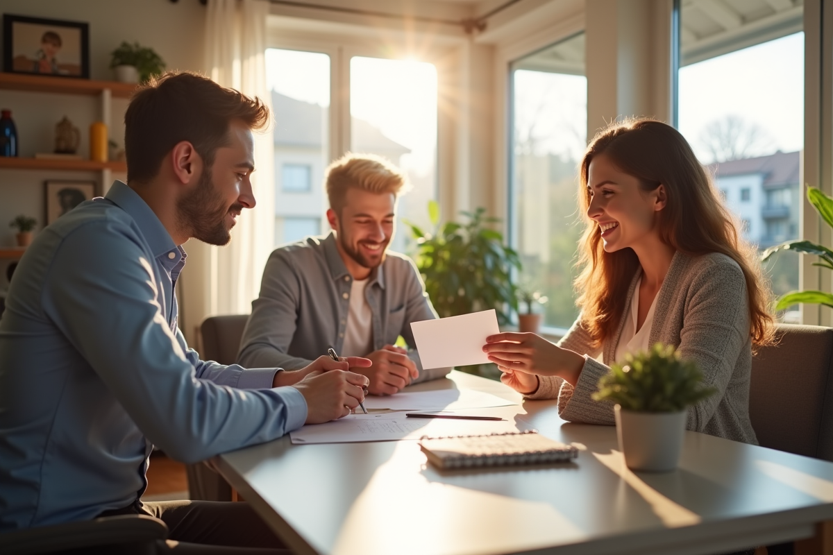 Jeune couple signant un contrat immobilier avec un conseiller