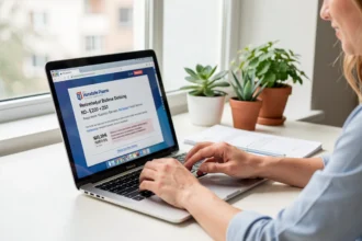 Lecture d'une annonce immobilière avec prix et honoraires sur un ordinateur