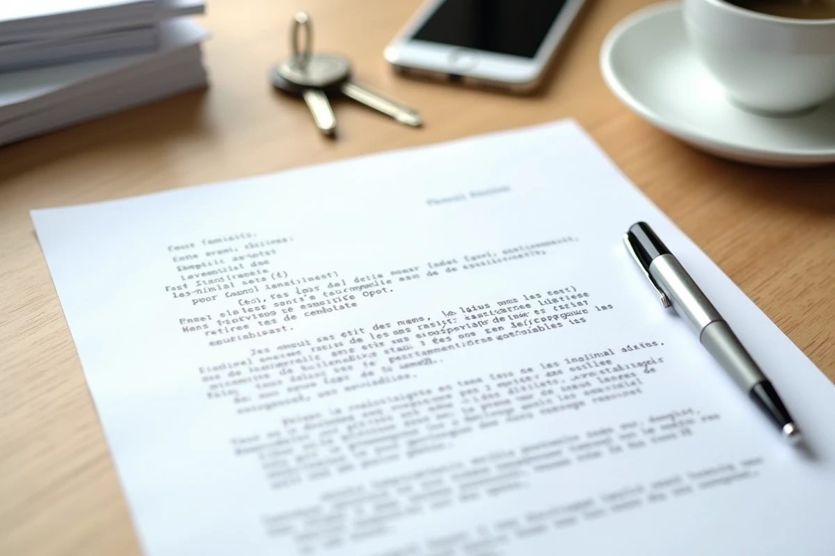 Lettre de préavis locatif posée sur un bureau avec clé et documents