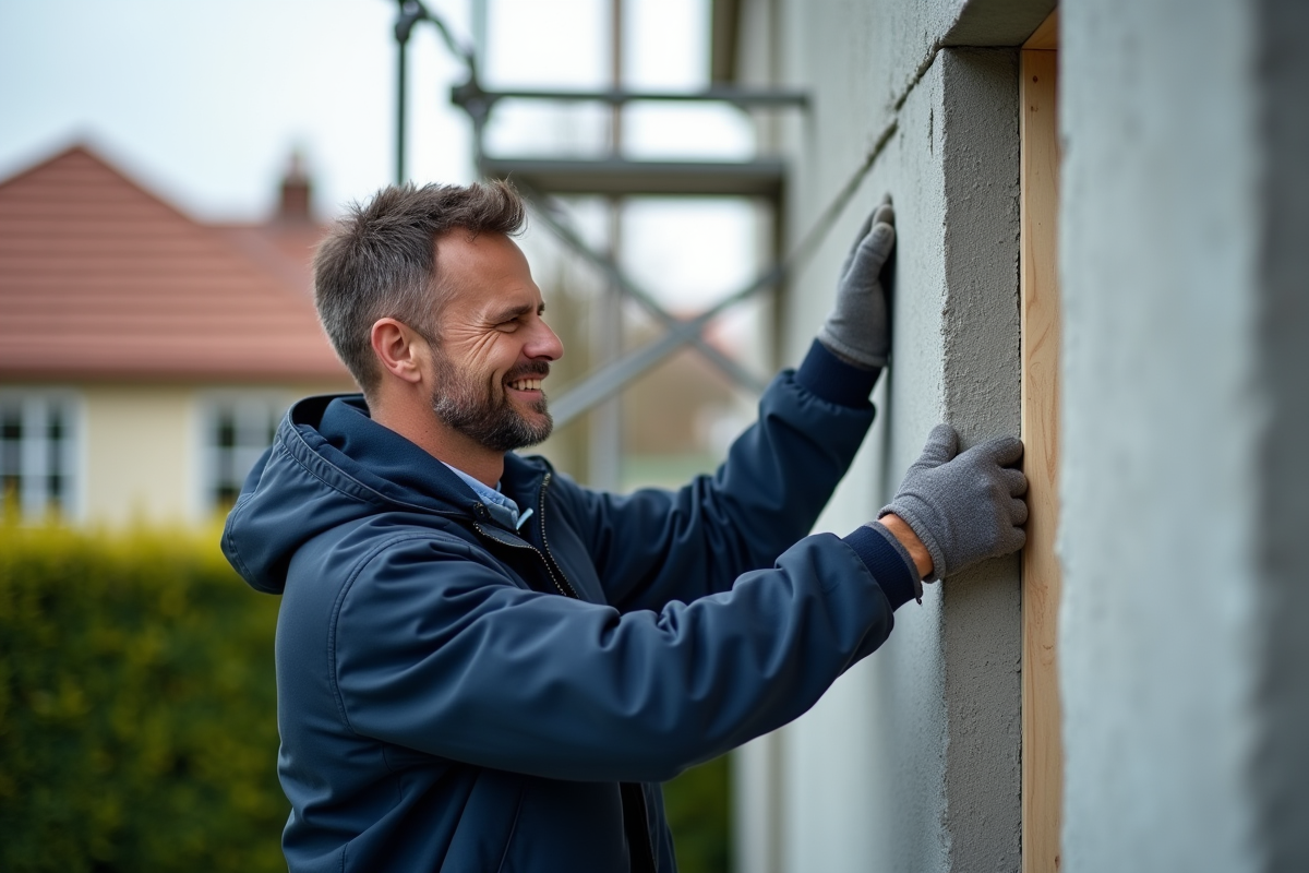 Ouvrier posant une isolation sur une maison moderne