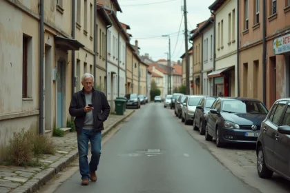 Rue résidentielle ordinaire d'un quartier populaire d'Alès avec immeubles anciens et trottoir fissuré