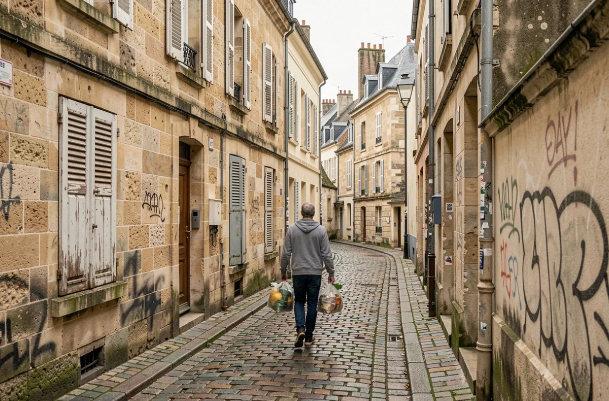 Rue étroite d'un quartier populaire de Blois avec façades anciennes et pavés irréguliers, typique des zones à connaître avant de s'installer